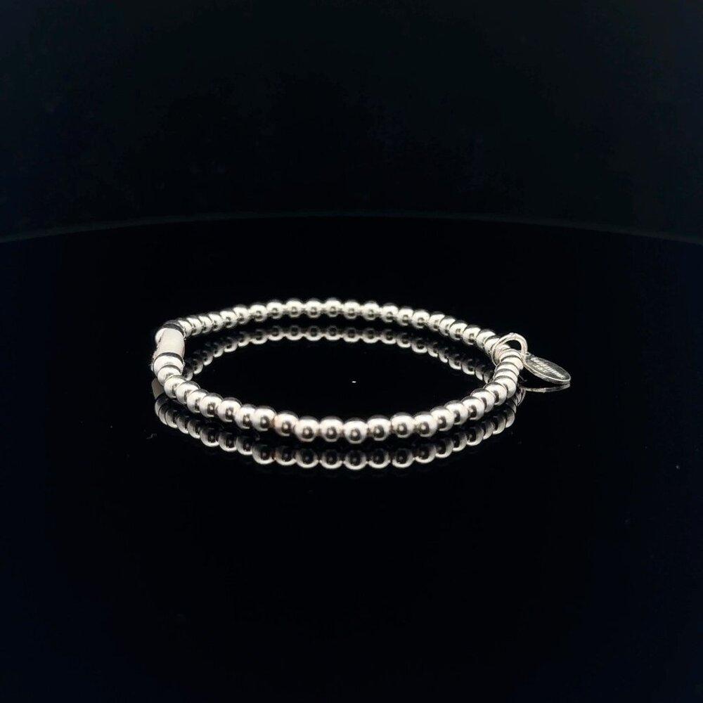 925 Sterling Silver Beaded Stretch Stacking Bracelet MOP Letter Initial E - Picture 5 of 6